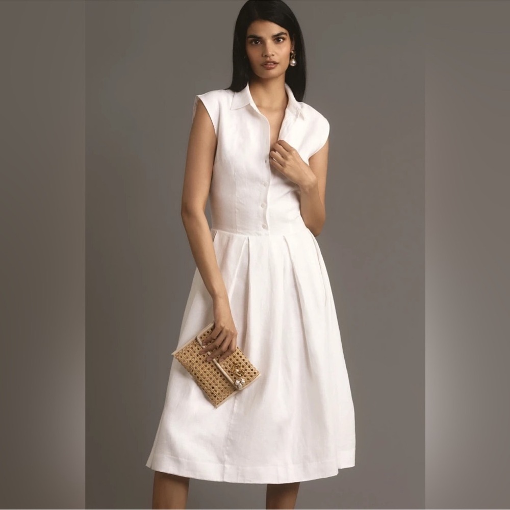 Reformation White Button-Up Midi Dress